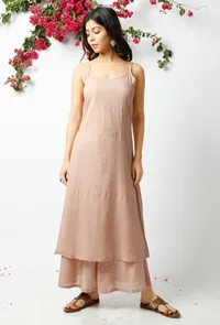 Set of 3: Light Beige Kota Doriya Overlay with Slip and Cotton pallazo image 4