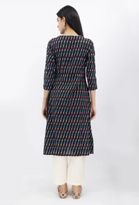 Black Ikat Kurta, Dupatta And Pants image 3
