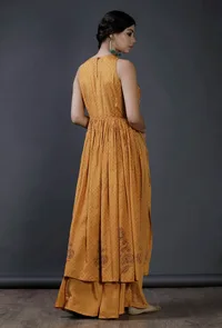 Mustard Yellow Modal Viscose  block printed , tasseled Kurta image 4