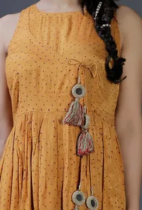 Mustard Yellow Modal Viscose  block printed , tasseled Kurta image 5