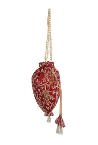 Ruby Maroon Embroidered Silk Potli image 4
