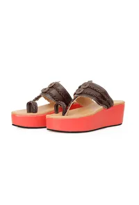 Rusted Orange & Brown Vegan Leather Wedges image 4