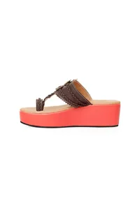 Rusted Orange & Brown Vegan Leather Wedges image 5