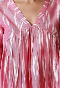 Pink Gathered Ikkat Flared Kurta image 5