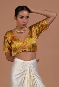 Mustard Yellow Color Raw Silk  Blouse image 1