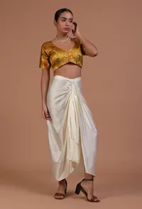 Mustard Yellow Color Raw Silk  Blouse image 2