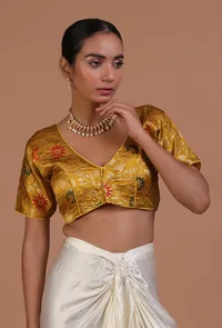 Mustard Yellow Color Raw Silk  Blouse image 3