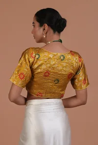 Mustard Yellow Color Raw Silk  Blouse image 4