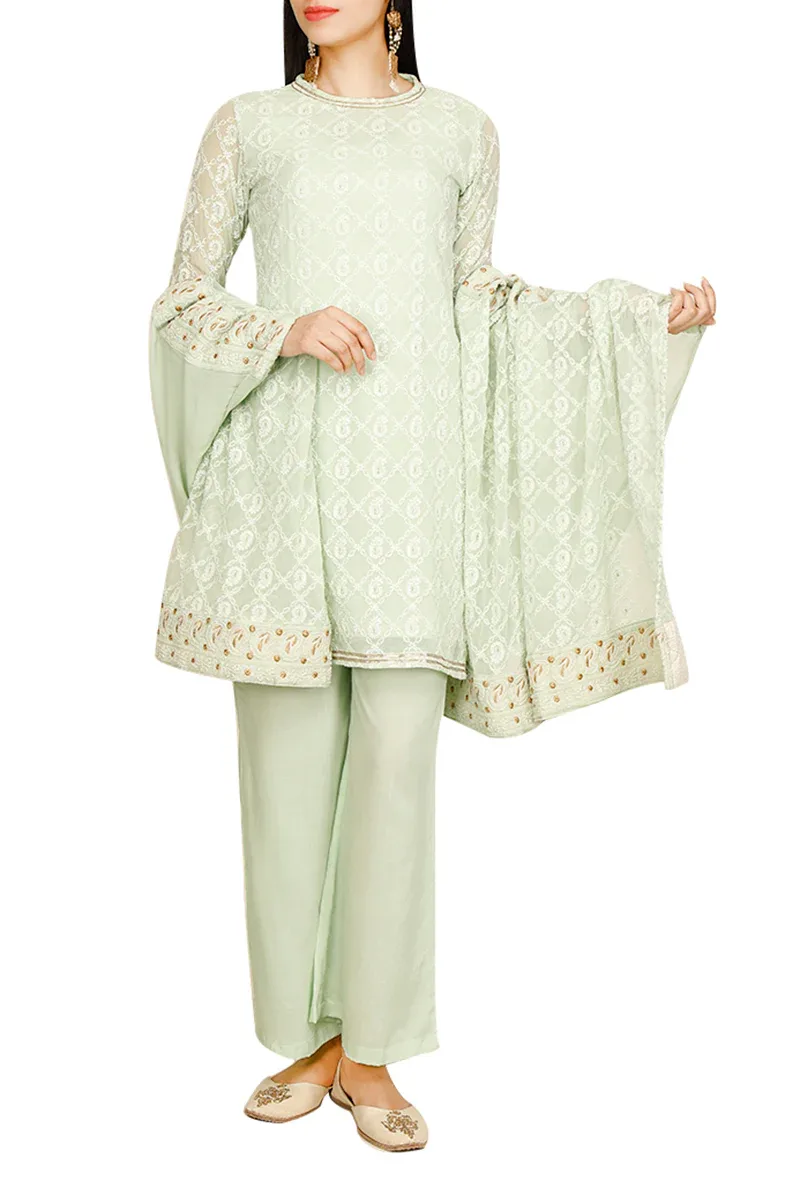 Mint Green Embroidred Chikankari Dupatta