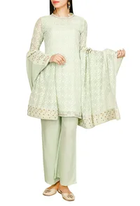 Mint Green Embroidred Chikankari Dupatta image 1