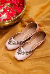 Baby Pink Dabka Embroidered Silk Juttis image 1