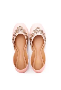 Baby Pink Dabka Embroidered Silk Juttis image 2