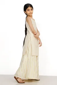 Set of 2: Cream White Cotton Anarkali Kurti with Skirt image 2