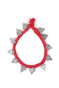 Set Of 2: Shiza Red Thread & Antique Plated Brass Triangular Charm Anklets image 2