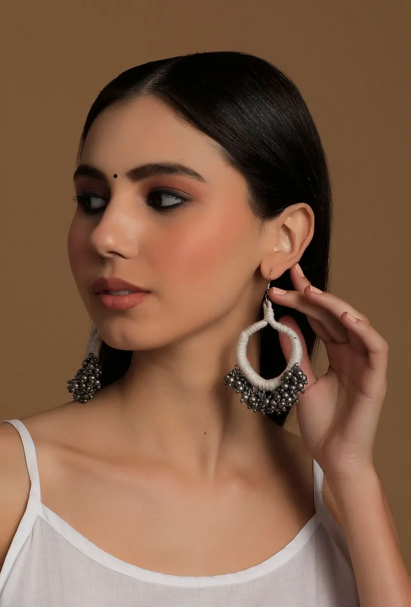 Isa White Ghungroo Tribal Earrings