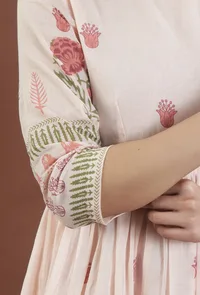 Blush Pink Floral Printed Gathered Midi Dress image 6