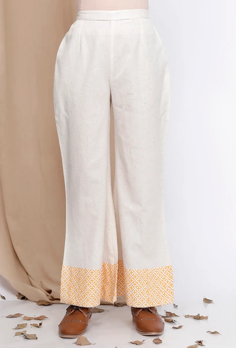 White Handblock Printed Cotton Pants