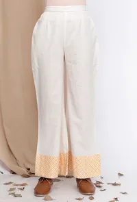 White Handblock Printed Cotton Pants image 1