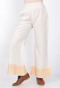 White Handblock Printed Cotton Pants image 2