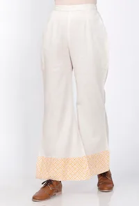 White Handblock Printed Cotton Pants image 3