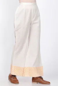 White Handblock Printed Cotton Pants image 4