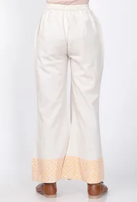 White Handblock Printed Cotton Pants image 5