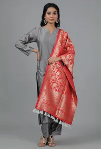 Imperial Red Chanderi Brocade Dupatta image 2