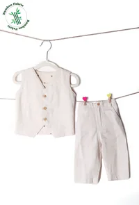 Set of 2: Off White Cotton Waist Coat and Pants image 1