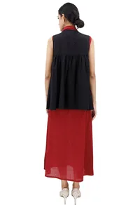 Set of 2: Sleeveless Cape With Maroon Kantha Embroidery &  Maxi Dress image 3