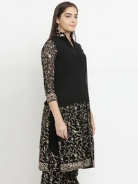 Black Parsi Half Embroidered Shirt With Front Slit image 3