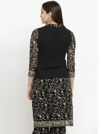 Black Parsi Half Embroidered Shirt With Front Slit image 5