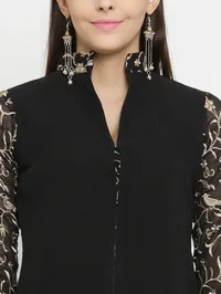 Black Parsi Half Embroidered Shirt With Front Slit image 6