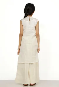 Set of 2: Snow White Cotton Anarkali Kurti with Flared Pants image 4