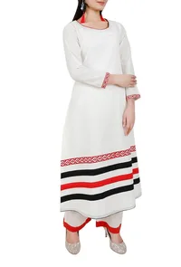 Red Toda Embroidery Pure Cotton Long Kurta image 1