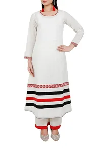 Red Toda Embroidery Pure Cotton Long Kurta image 2