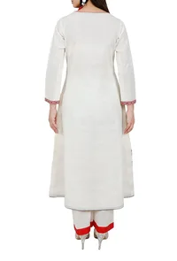 Red Toda Embroidery Pure Cotton Long Kurta image 4