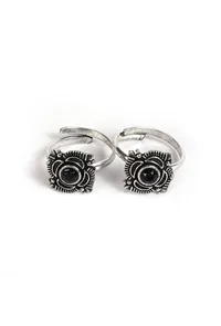 Amara Black Stone German Silver Adjustable Toe Ring image 2