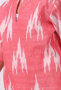 Set of 2: Pink Ikat Kurta with white Dhoti Pants image 5