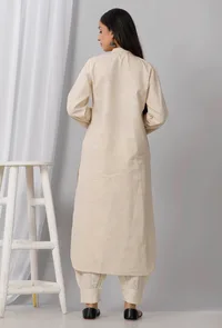 Set of 2: Cream Cotton Khadi Kurta With Dhoti Salwar image 3