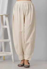 Set of 2: Cream Cotton Khadi Kurta With Dhoti Salwar image 4