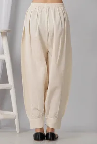 Set of 2: Cream Cotton Khadi Kurta With Dhoti Salwar image 5