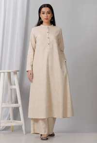Beige Cotton Khadi A Line Kurta image 1