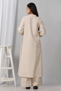 Beige Cotton Khadi A Line Kurta image 4
