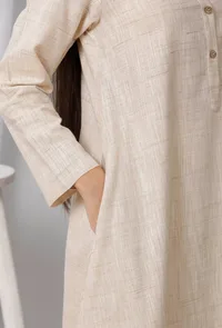Beige Cotton Khadi A Line Kurta image 5