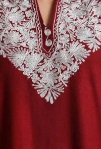 Old Brick Aari Embroidered Kashmiri Phiran-Free Size image 5