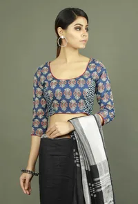 Blue Ajrakh Patchwork Cotton Blouse image 1