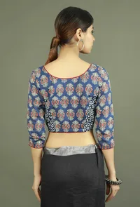 Blue Ajrakh Patchwork Cotton Blouse image 3