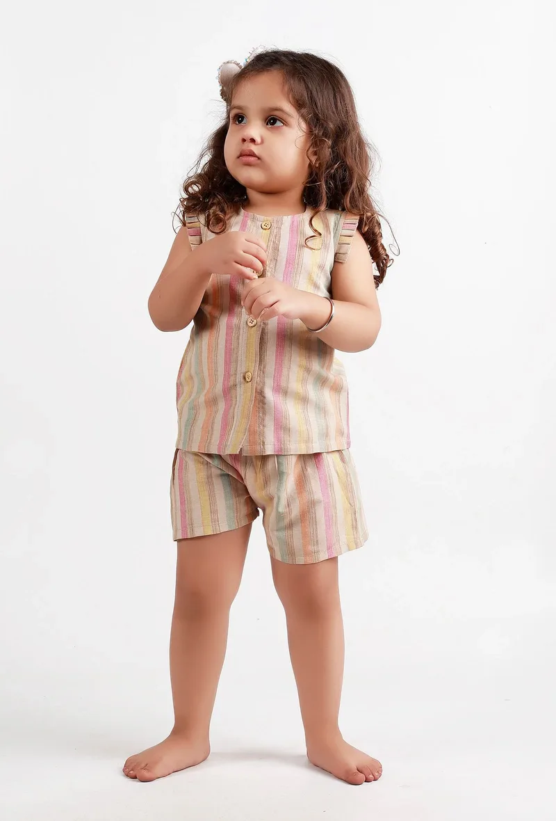 Set Of 2: Beige Striped top and Beige Striped Pant