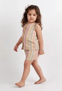 Set Of 2: Beige Striped top and Beige Striped Pant image 2