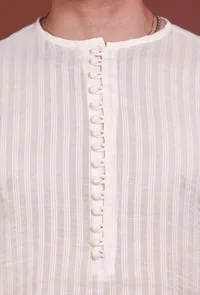 Set of 2 - Offwhite Stripes Malmal Kurta Pyjama Set image 6